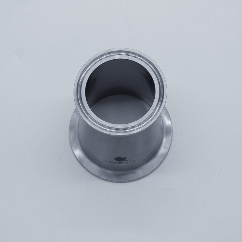304 Stainless Steel 2.5 inch to 2 inch Eccentric Reducer. Top angled view. Photo Credit: TCfittings.com