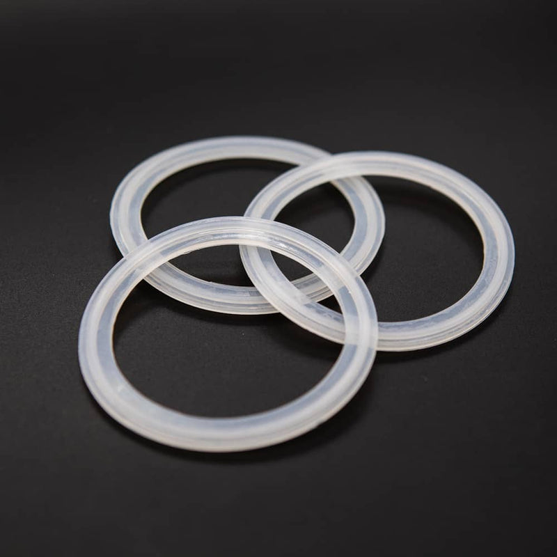 White Silicone gasket for a two and a half inch tri-clamp connection. Group of Three. Photo Credit: TCfittings.com