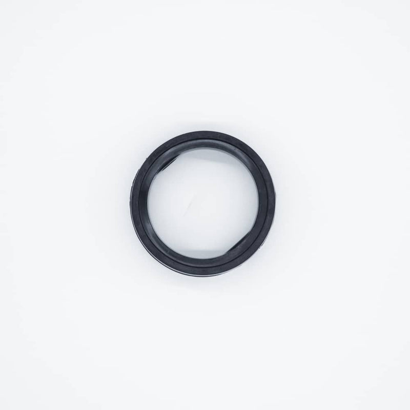 Black EPDM seat replacement seal for a two inch butterfly valve. Top view to display the inner and outer diameter. Photo Credit: TCfittings.com