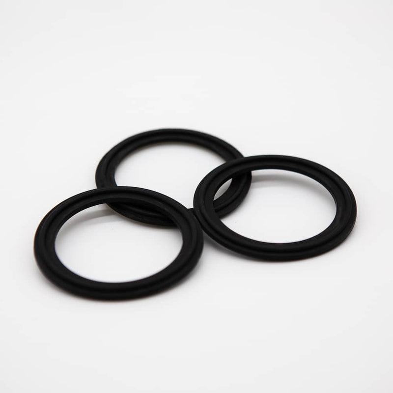 Black EPDM gasket for a two inch tri-clamp connection. Group of Three. Photo Credit: TCfittings.com