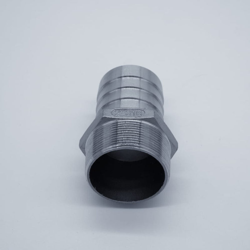 316 Stainless Steel 2-inch Male NPT to 2-inch Hose Barb Adapter. Bottom View. Photo Credit: TCfittings.com