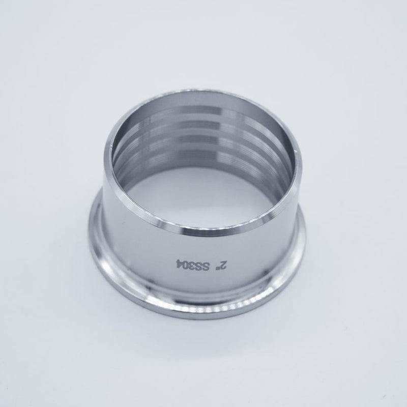 304 Stainless Steel 2-inch Tri-Clamp to 2-inch Roll-On Ferrule - to be welded over 2-inch tubing. Angled View. Photo Credit: TCfittings.com