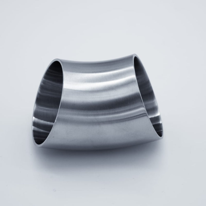 304 Stainless Steel 2 inch Weld 45 degree Elbow. Angled view. Photo Credit: TCfittings.com