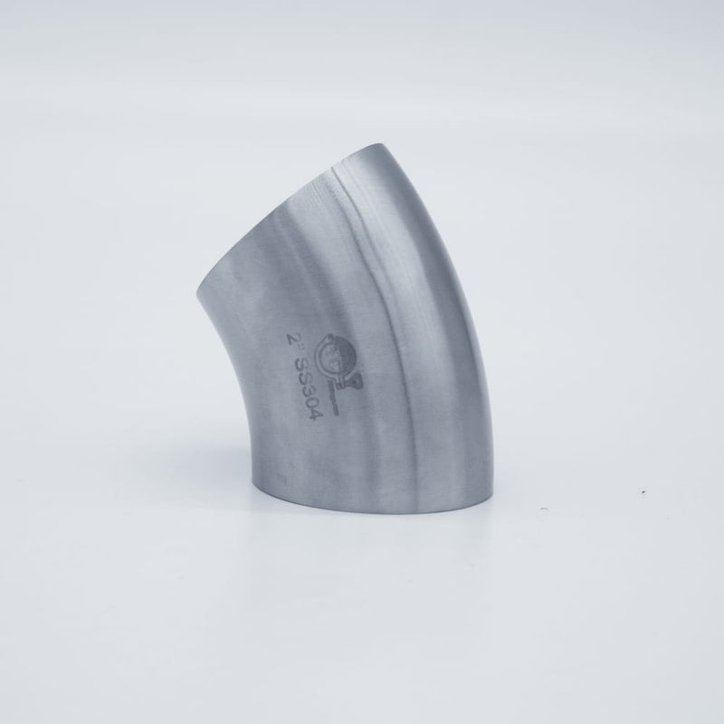 304 Stainless Steel 2 inch Weld 45 degree Elbow. Side view. Photo Credit: TCfittings.com