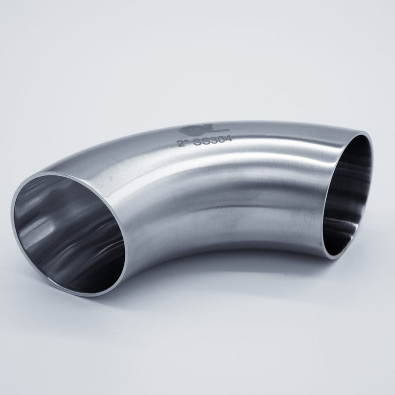 304 Stainless Steel 2 inch Weld 90 degree Elbow. Angled view. Photo Credit: TCfittings.com