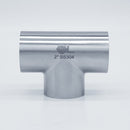 304 Stainless Steel 2-inch Weld Tee - to be welded in-line with 2-inch tubing. Front View. Photo Credit: TCfittings.com