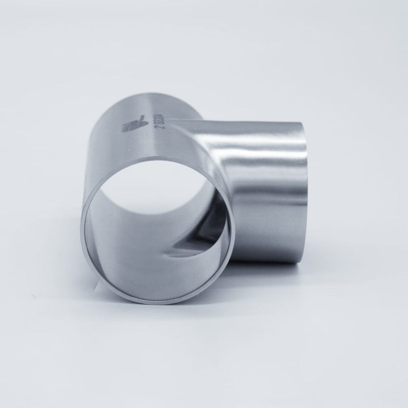 304 Stainless Steel 2-inch Weld Tee - to be welded in-line with 2-inch tubing. Side View. Photo Credit: TCfittings.com