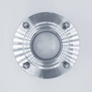 304 Stainless Steel and Borosilicate Glass tri-clamp compatible Sight Glass. Bottom view to show the tri-clamp connections. Photo Credit: TCfittings.com