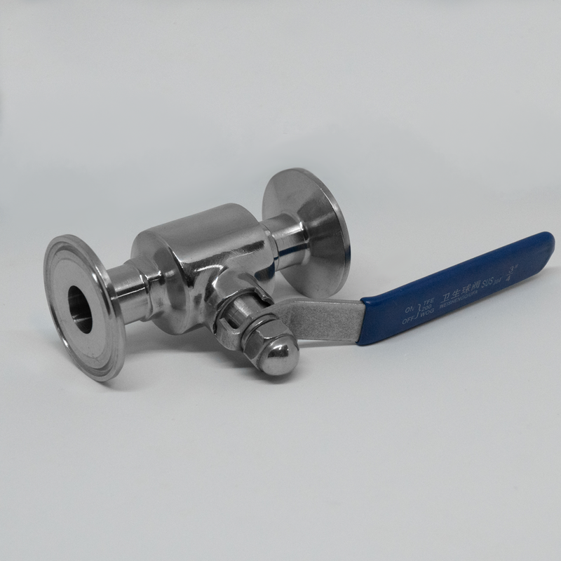 3/4-inch Tri-Clamp Compatible Ball Valve. Angled view showing handle with Chinese markings. Photo Credit: TCfittings.com
