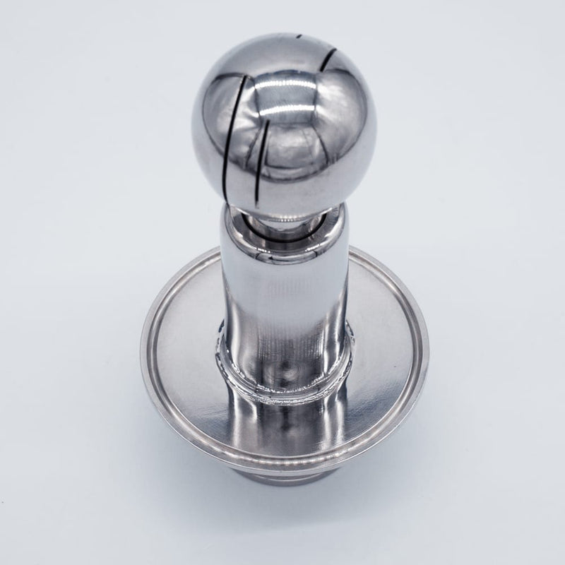 304 Stainless Steel 3 inch Tri Clamp Cap Spray Ball with 1.5 inch Tri Clamp Compatible Inlet Connection. Angled view. Photo Credit: TCfittings.com