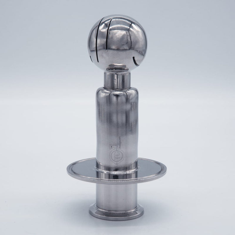 304 Stainless Steel 3 inch Tri Clamp Cap Spray Ball with 1.5 inch Tri Clamp Compatible Inlet Connection. Side view. Photo Credit: TCfittings.com