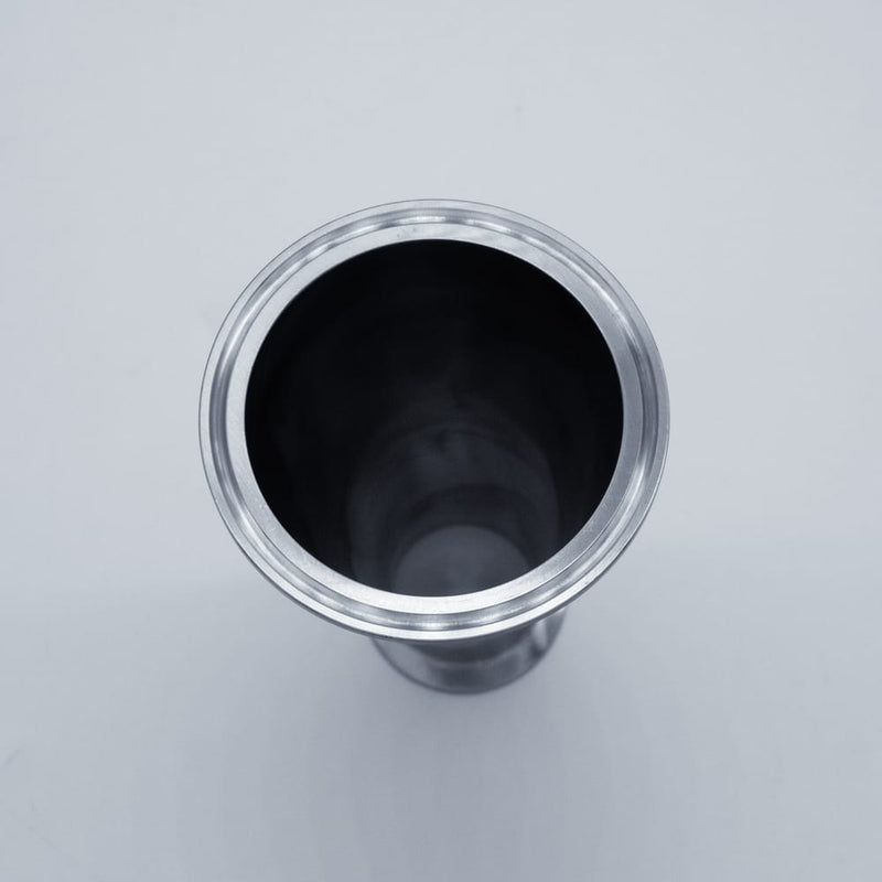 304 Stainless Steel 3 inch to 1.5 inch Eccentric Reducer. Bottom angled view. Photo Credit: TCfittings.com