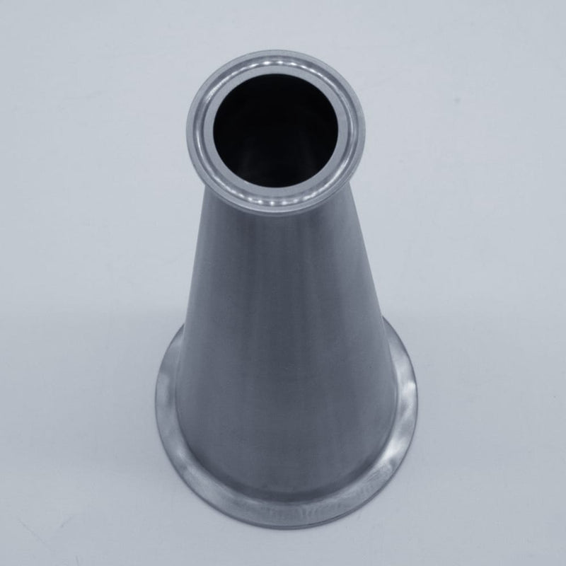 304 Stainless Steel 3 inch to 1.5 inch Eccentric Reducer. Top angled view. Photo Credit: TCfittings.com