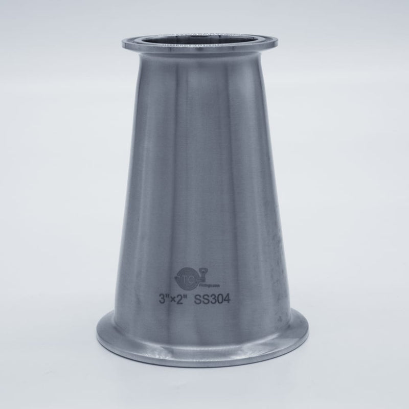 304 Stainless Steel 3 inch to 2 inch Concentric Reducer. Side view. Photo Credit: TCfittings.com