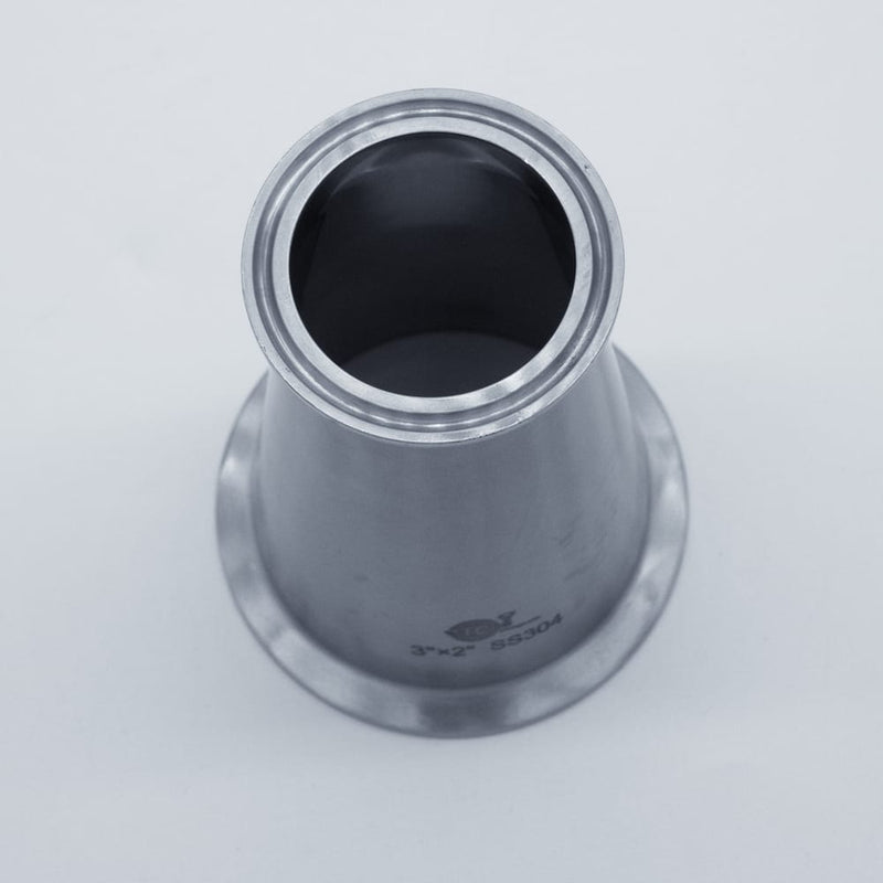 304 Stainless Steel 3 inch to 2 inch Concentric Reducer. Top angled view. Photo Credit: TCfittings.com