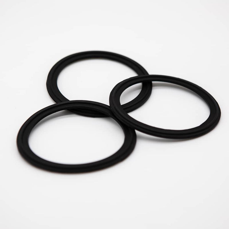 Black EPDM gasket for a three inch tri-clamp connection. Group of Three. Photo Credit: TCfittings.com