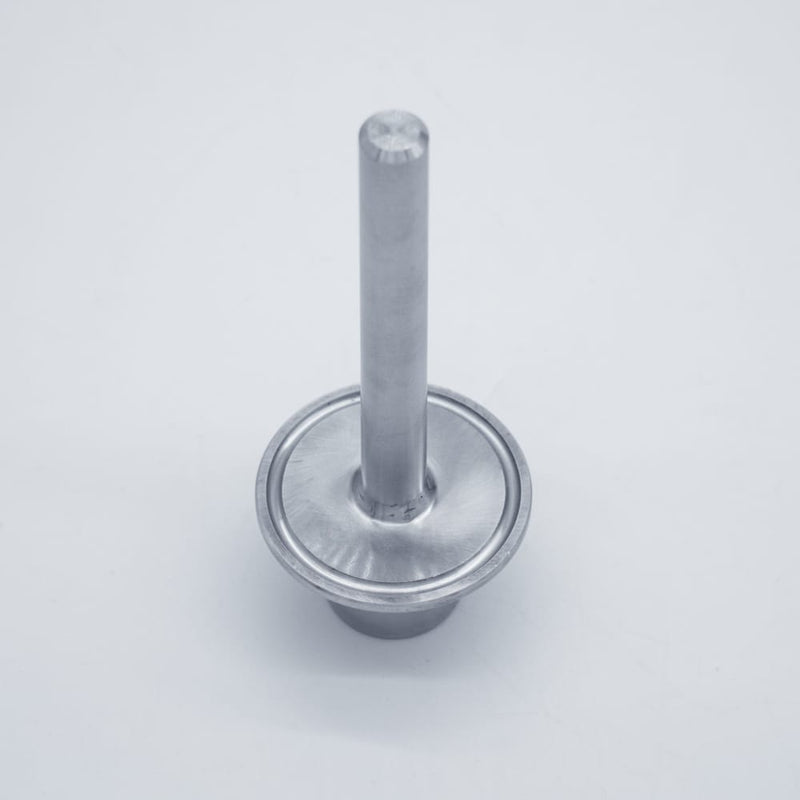 304 Stainless Steel 4 inch Long Thermowell with 1/2 inch FNPT Inlet & 1.5 inch Tri Clamp compatible mounting connection. Angled view. Photo Credit: TCfittings.com