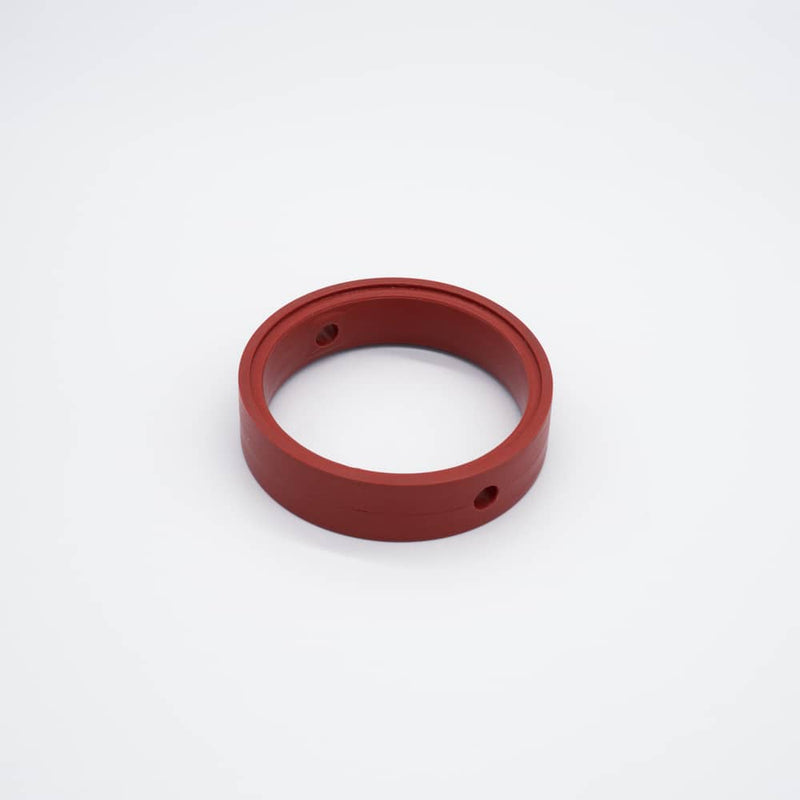Orange SIlicone seat replacement seal for a four inch butterfly valve. Angled to display the band width. Photo credit: TCfittings.com.