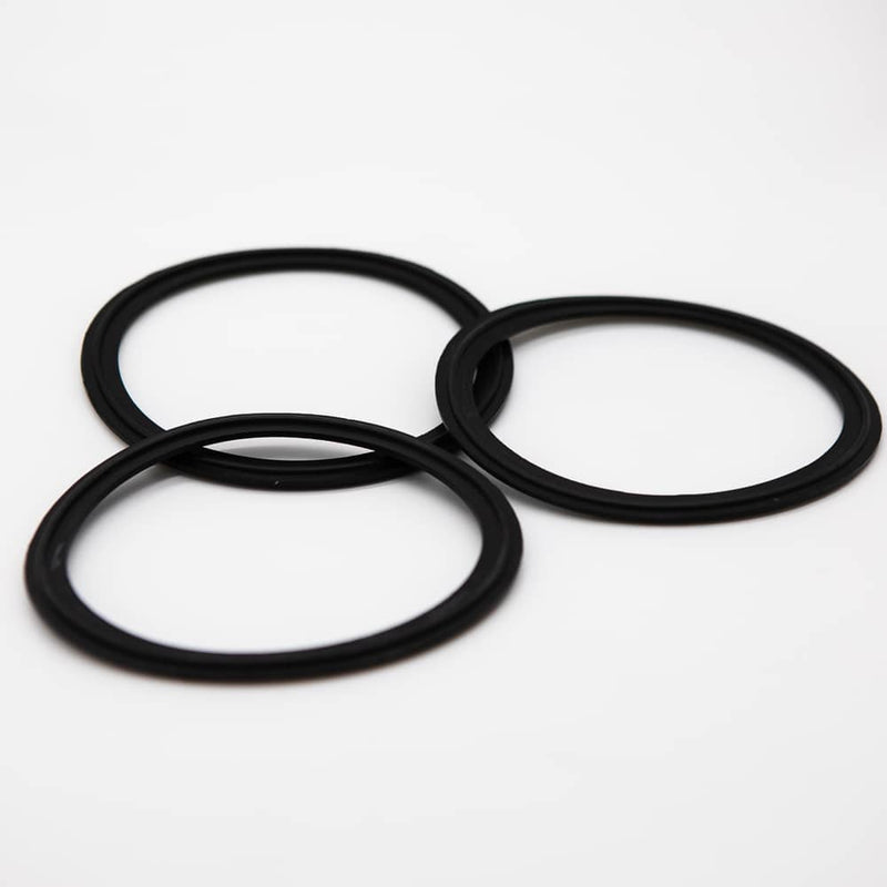 Black EPDM gasket for a four inch tri-clamp connection. Group of Three. Photo Credit: TCfittings.com