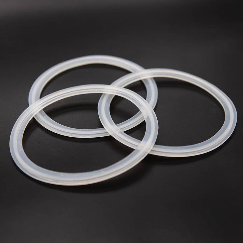 White Silicone gasket for a four inch tri-clamp connection. Group of Three. Photo Credit: TCfittings.com
