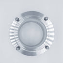 304 Stainless Steel and Borosilicate Glass tri-clamp compatible Sight Glass. Bottom view to show the tri-clamp connections. Photo Credit: TCfittings.com