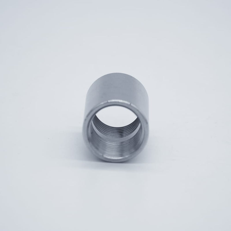 304 Stainless Steel 1/2-inch Female NPT Coupler. Angled view of the threads. Photo credit: TCfittings.com.
