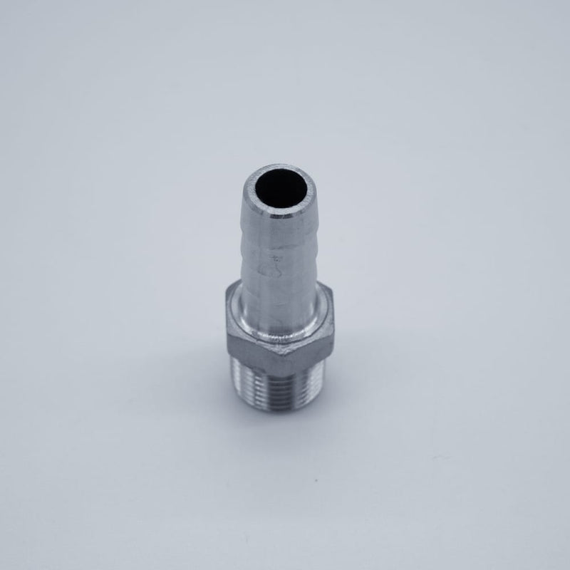 316 Stainless Steel 1/2-inch Male NPT to 5/8-inch Hose Barb Adapter. Side profile. Photo Credit: TCfittings.com