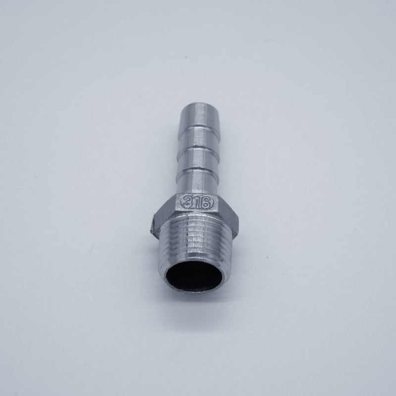 316 Stainless Steel 1/2-inch Male NPT to 1/2-inch Hose Barb Adapter. Bottom View. Photo Credit: TCfittings.com