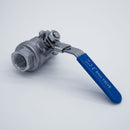 304 Stainless Steel 1/2-inch ball valve with Female NPT connections. Angled view. Photo credit: TCfittings.com.