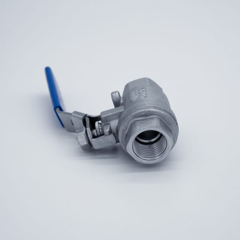 304 Stainless Steel 1/2-inch ball valve with Female NPT connections. Top view. Photo credit: TCfittings.com.