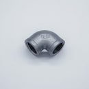 304 Stainless Steel 1/2-inch Female NPT to 1/2-inch Female NPT 90-degree elbow. Angled view to show threads. Photo credit: TCfittings.com.