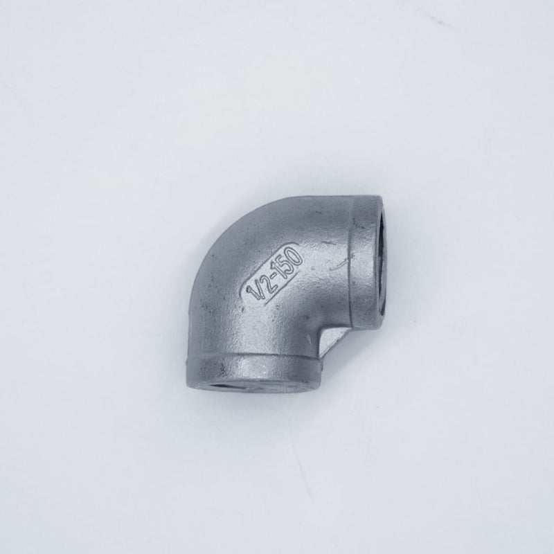 304 Stainless Steel 1/2-inch Female NPT to 1/2-inch Female NPT 90-degree elbow. Top-down view. Photo credit: TCfittings.com.