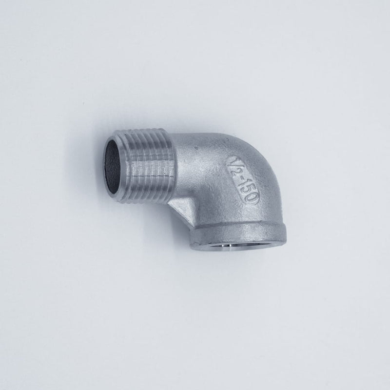 304 Stainless Steel 1/2-inch Male NPT to 1/2-inch Female NPT 90-degree street elbow. Top-Down View. Photo credit: TCfittings.com.