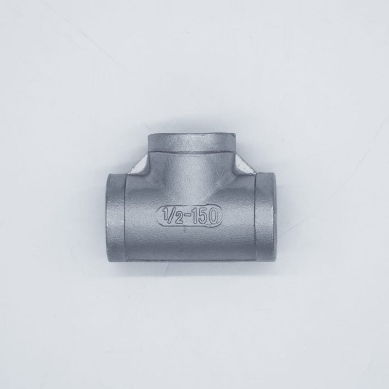 304 Stainless Steel 1/2 inch Female NPT Tee.. Top view. Photo Credit: TCfittings.com