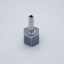 316 Stainless Steel 1/4-inch Female NPT to 1/4-inch Hose Barb Adapter. Side profile. Photo Credit: TCfittings.com