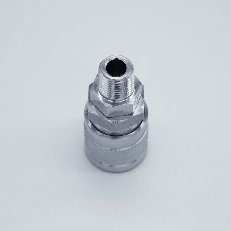 304 Stainless Steel 1/4-inch Male NPT to Female Air Quick Connect. Side Profile. Photo credit: TCfittings.com.