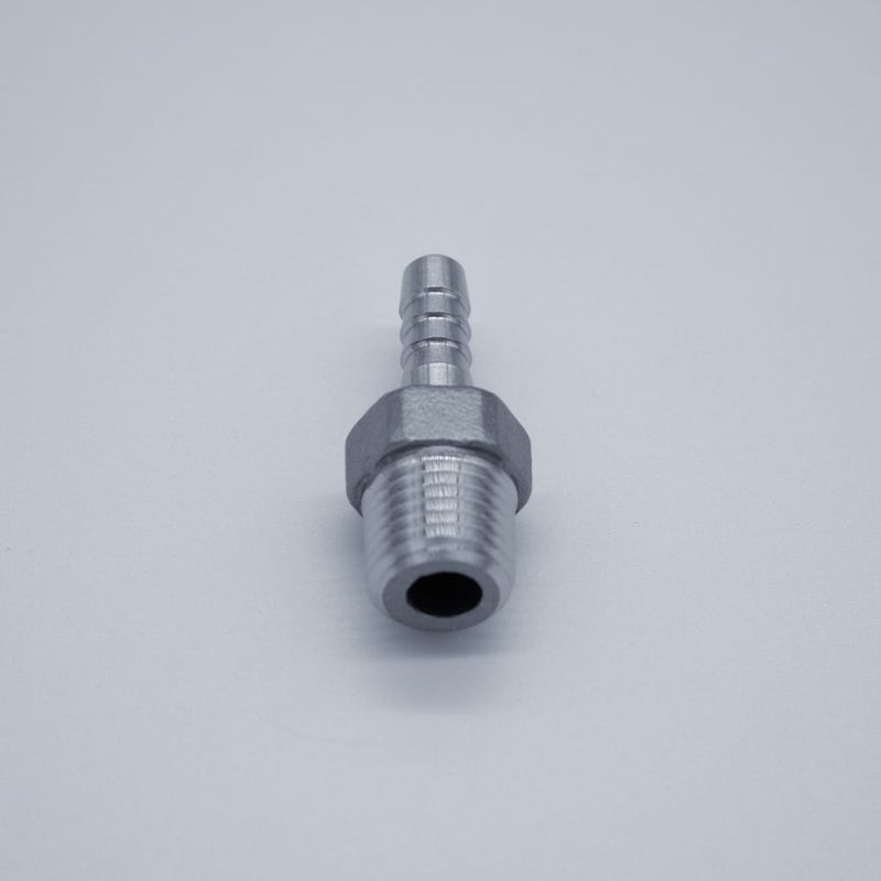 316 Stainless Steel 1/4-inch Male NPT to 1/4-inch Hose Barb Adapter. Bottom View. Photo Credit: TCfittings.com