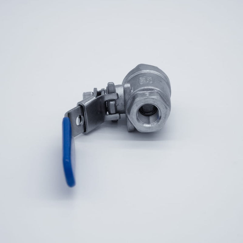 304 Stainless Steel 1/4-inch ball valve with Female NPT connections. Bottom view. Photo credit: TCfittings.com.