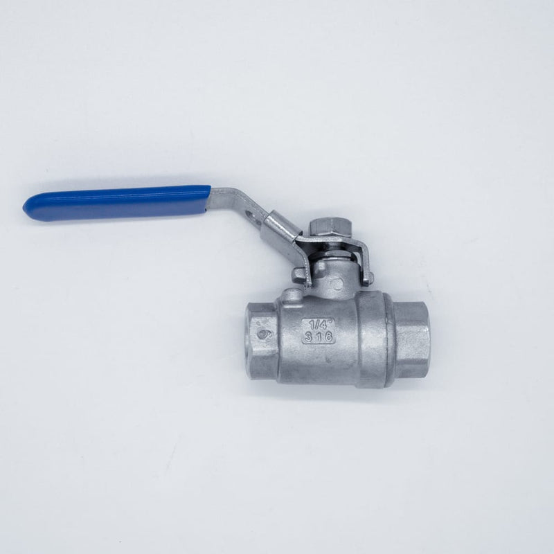304 Stainless Steel 1/4-inch ball valve with Female NPT connections. Main view. Photo credit: TCfittings.com.