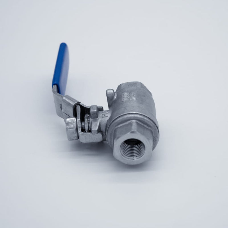 304 Stainless Steel 1/4-inch ball valve with Female NPT connections. Top view. Photo credit: TCfittings.com.