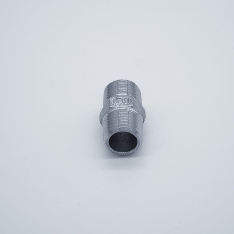 304 Stainless Steel 1/4-inch Male NPT Hex Nipple. Bottom View. Photo credit: TCfittings.com.