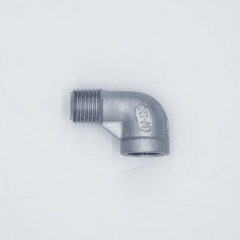 304 Stainless Steel 1/4-inch Male NPT to 1/4-inch Female NPT 90-degree street elbow. Top-Down View. Photo credit: TCfittings.com.