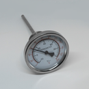 1.5-inch Tri-Clamp Compatible Temperature Gauge with 10-inch probe. Angled View to show gauge face. Photo Credit: TCfittings.com