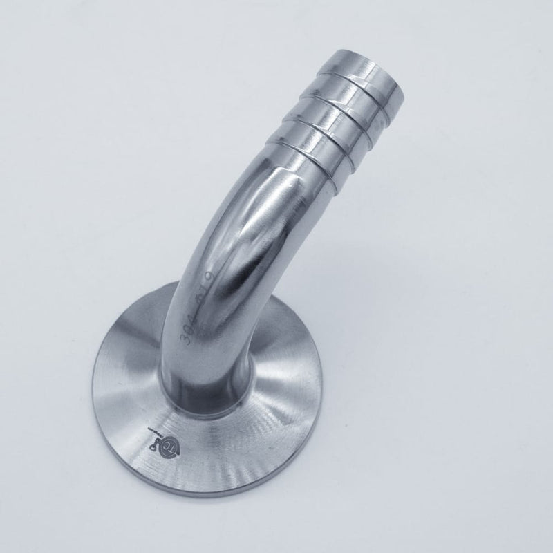 1.5-inch Tri-Clamp x 3/4-inch Hose Barb adapter with 90-degree bend. Top View. Photo Credit: TCfittings.com