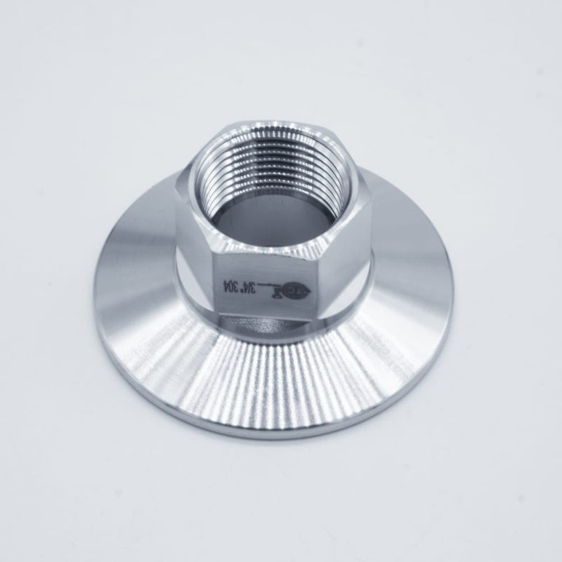 2-inch Tri-Clamp x 3/4-inch Female NPT adapter. Main View - angled to show NPT threads. Photo Credit: TCfittings.com