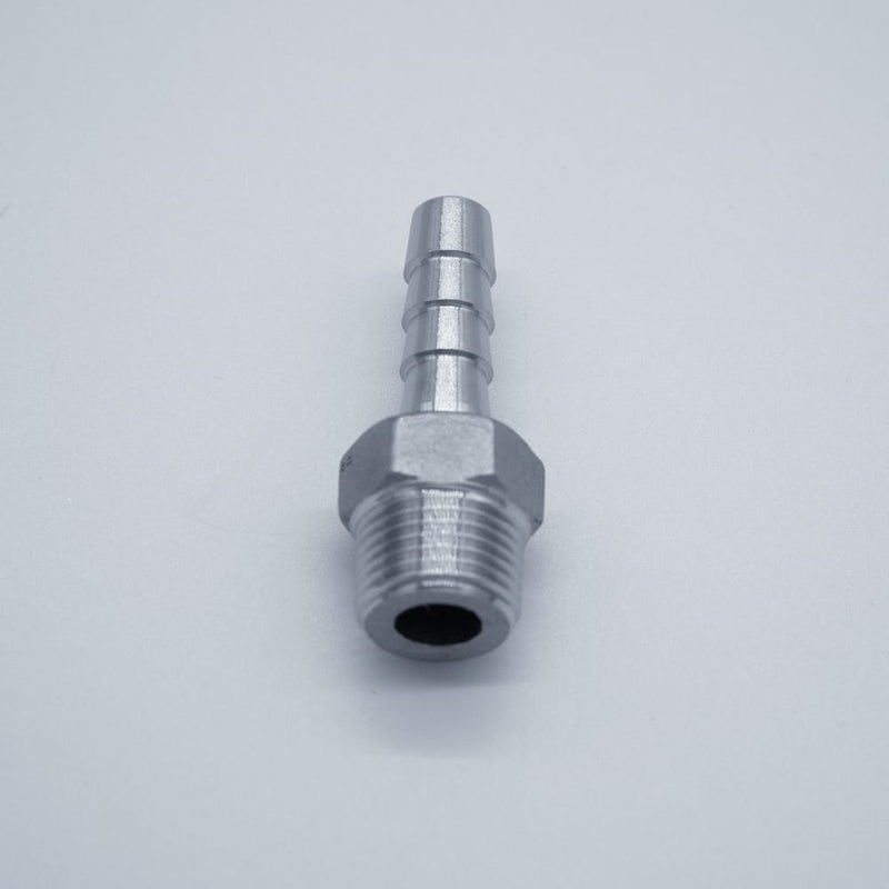 316 Stainless Steel 3/8-inch Male NPT to 3/8-inch Hose Barb Adapter. Bottom View. Photo Credit: TCfittings.com
