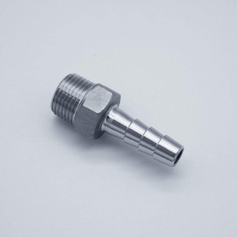 316 Stainless Steel 3/8-inch Male NPT to 3/8-inch Hose Barb Adapter. Main View. Photo Credit: TCfittings.com