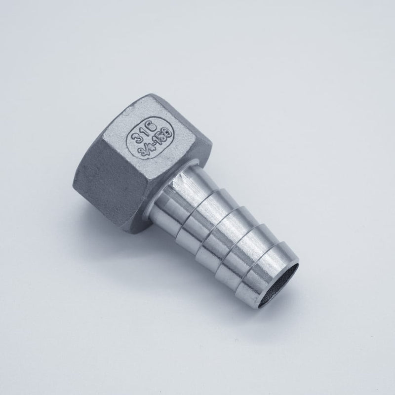 316 Stainless Steel 3/4-inch Female NPT to 3/4-inch Hose Barb Adapter. Main View. Photo Credit: TCfittings.com