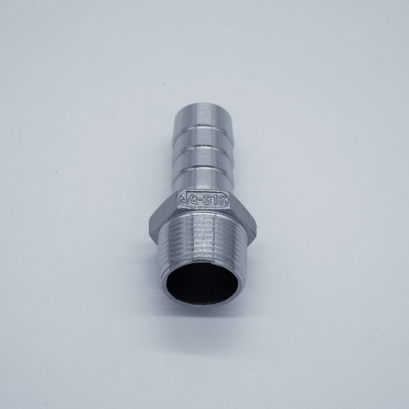 316 Stainless Steel 3/4-inch Male NPT to 3/4-inch Hose Barb Adapter. Bottom View. Photo Credit: TCfittings.com