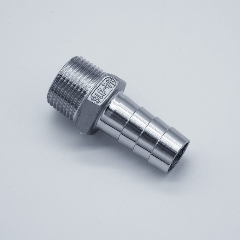 316 Stainless Steel 3/4-inch Male NPT to 3/4-inch Hose Barb Adapter. Main View. Photo Credit: TCfittings.com